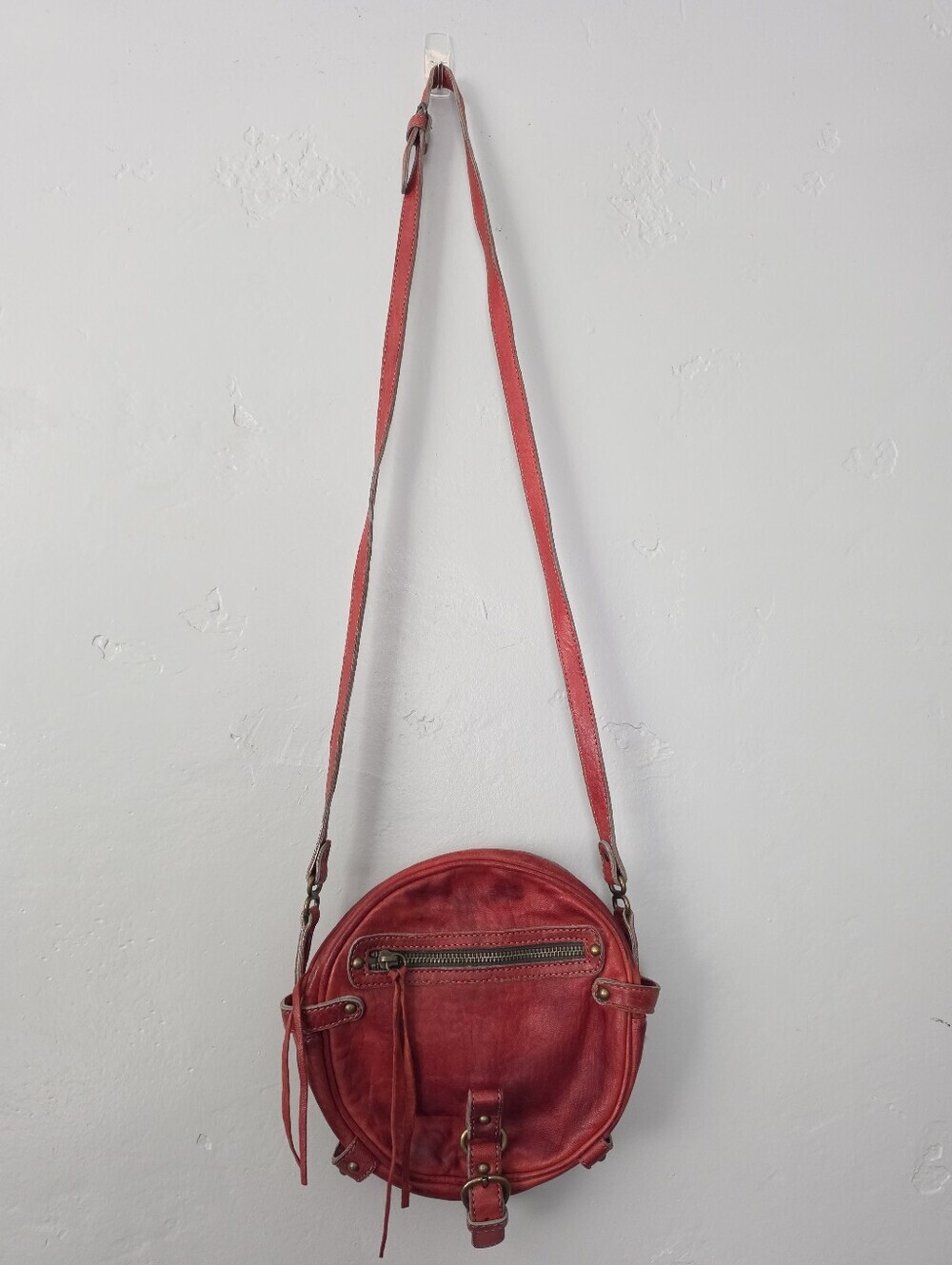 Abaco Paris Leather Red Round Crossbody Bag